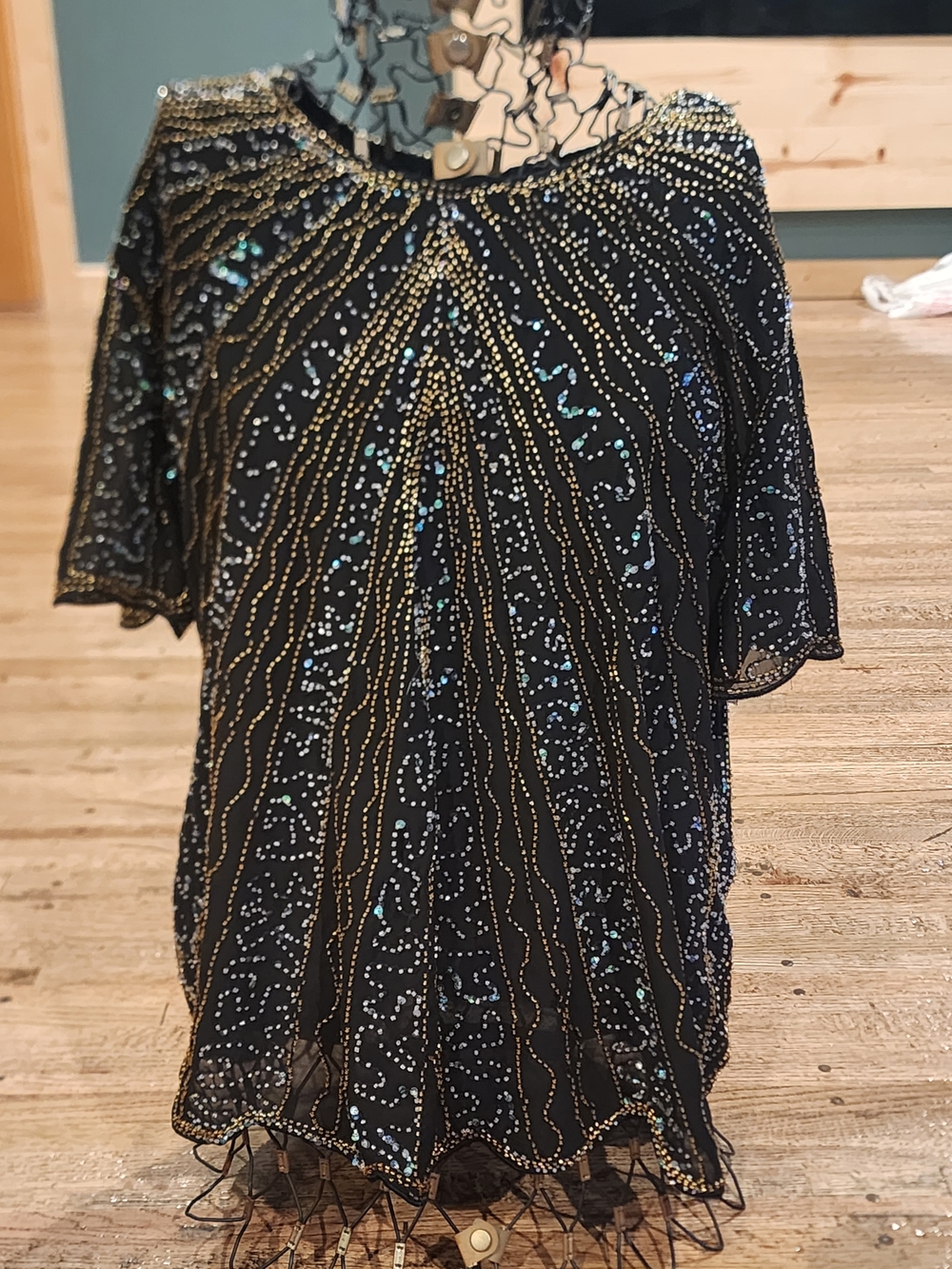 Black Beaded Sequin Evening Top